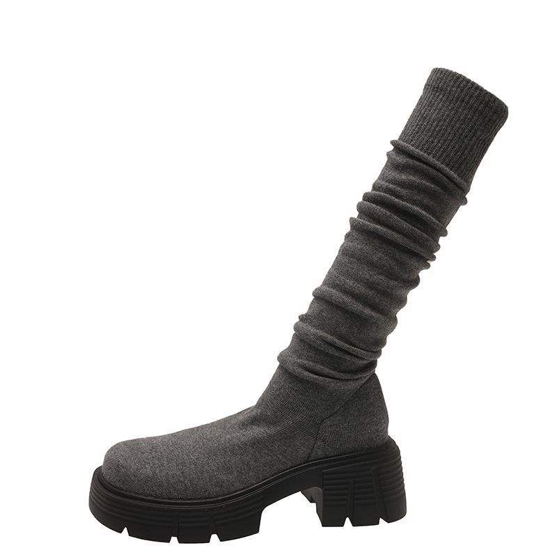 Grey Boots Women's Tall Boots Socks New Shoes Elastic Boots Socks Boots Elastic Socks Knee Knitted Boots