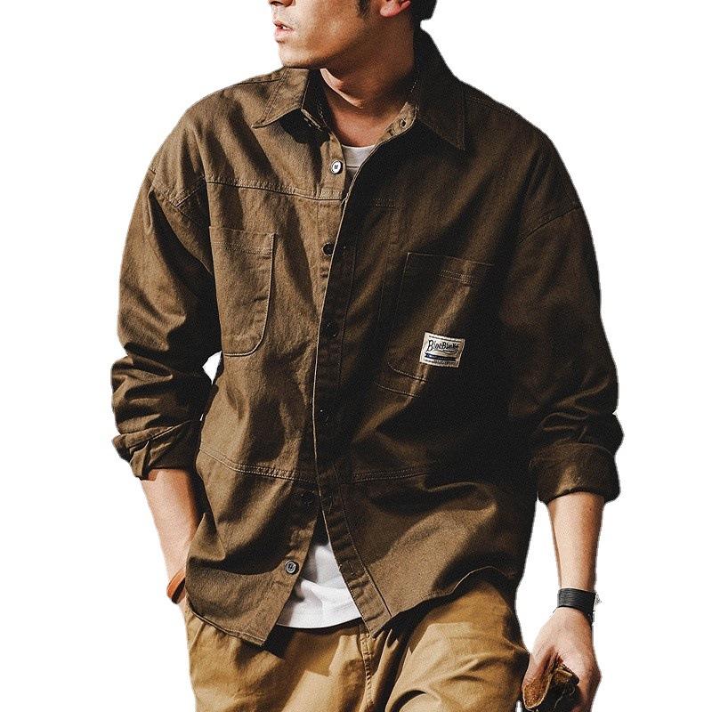 Men's Trendy Retro Khaki Denim Work Shirt - Loose Long-Sleeve
