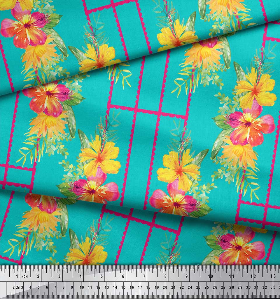Soimoi Brown Poly Crepe Fabric Geometric & Floral Print Print Fabric By the Metre 42 Inch
