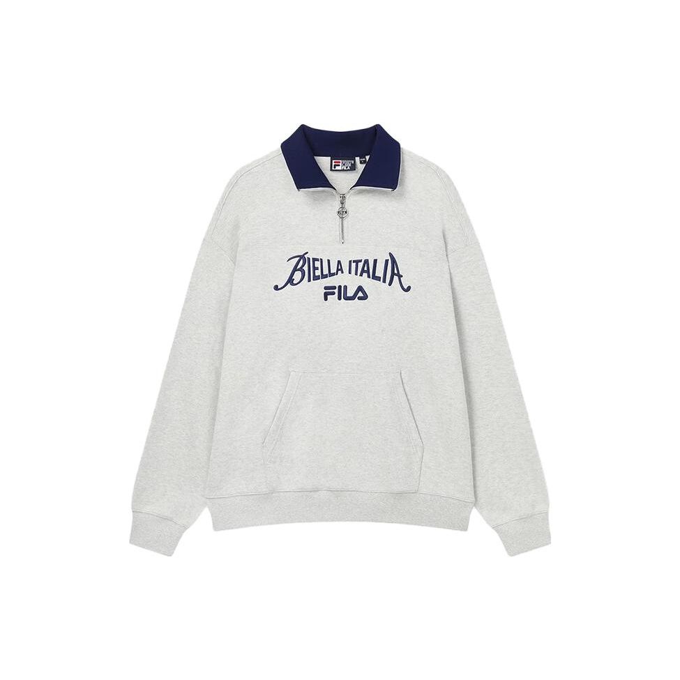 Fila Флисовый пуловер с принтом букв, унисекс, толстовки, цвет слоновой кости, меланжевый серый, F11U339201FMG
