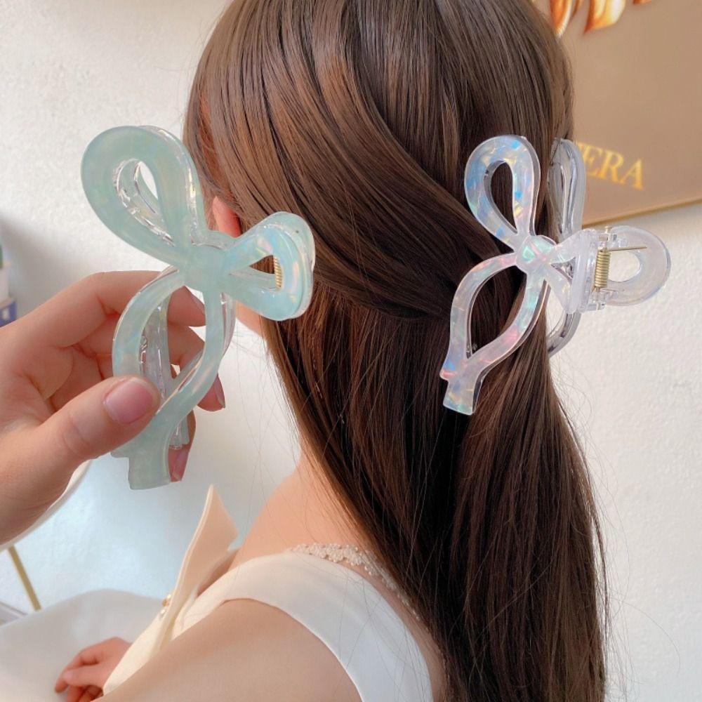 Colorful Acetate Grab Clip Korean Style Large Shark Clip Elegant Bow Hair Claw  Ladies