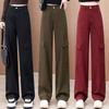 Women's Burgundy High-Waist Wide-Leg Pants - Slimming & Versatile for Spring/Autumn 2025