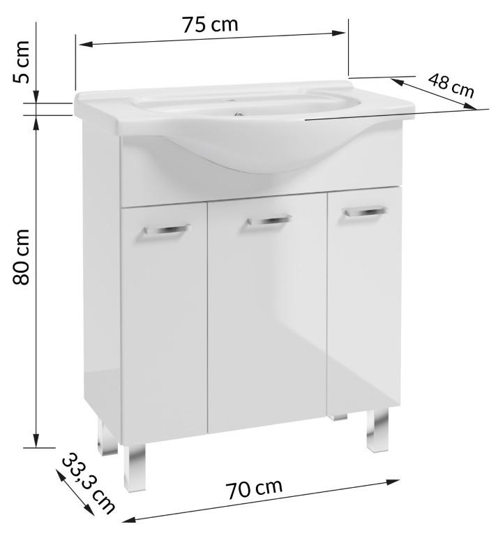 Freestanding bathroom cabinet with washbasin 75 solid white Mea