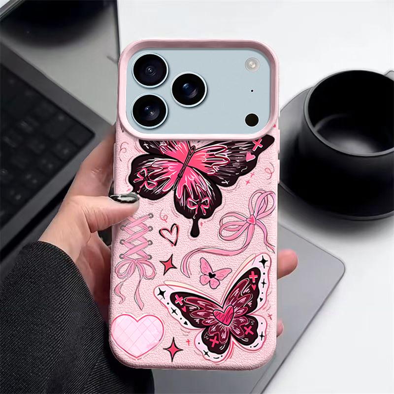 Чехол со счастливыми бантиками и узором бабочки для iPhone 17 Pro Max Funda iPhone 16 Pro Max 15 14 13 12 11 Air 16E Силиконовый чехол с текстурой кожи