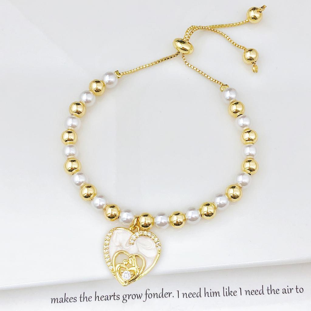 Hot Sale Zircon Shell Mother Theme Copper Bead Pearl Chain Bracelet Fashion for Women Mom Holiday Mother's Day Jewelry Gift