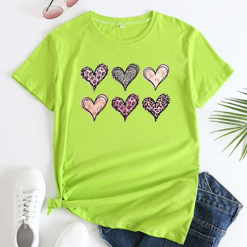 Летние женские футболки больших размеров с цветным принтом в виде сердца, свободные, с круглым вырезом, повседневные, из чистого хлопка, с короткими рукавами, женские