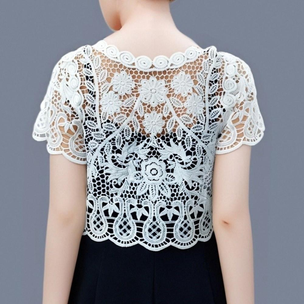 Open Front Bridal Summer Jacket Black/White Short Sleeve Cardigan Elegant Knit Vest for Women