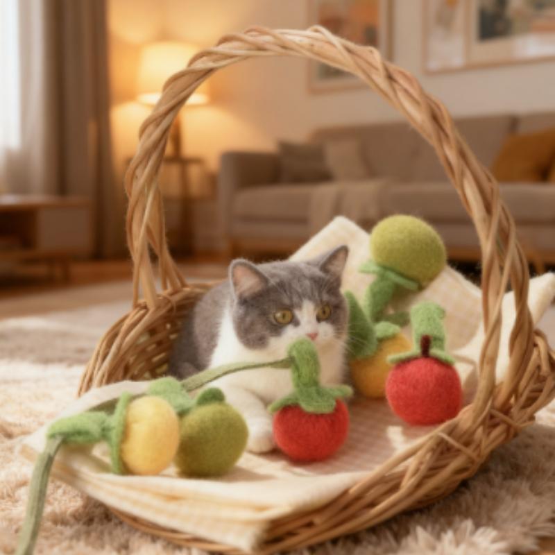 Портативная мультяшная игрушка-когтеточка в виде помидора, плюшевая дразнилка на веревке с колокольчиком, забавная игрушка в виде имитации фрукта, интерактивная дразнилка для кошек для игр в помещении
