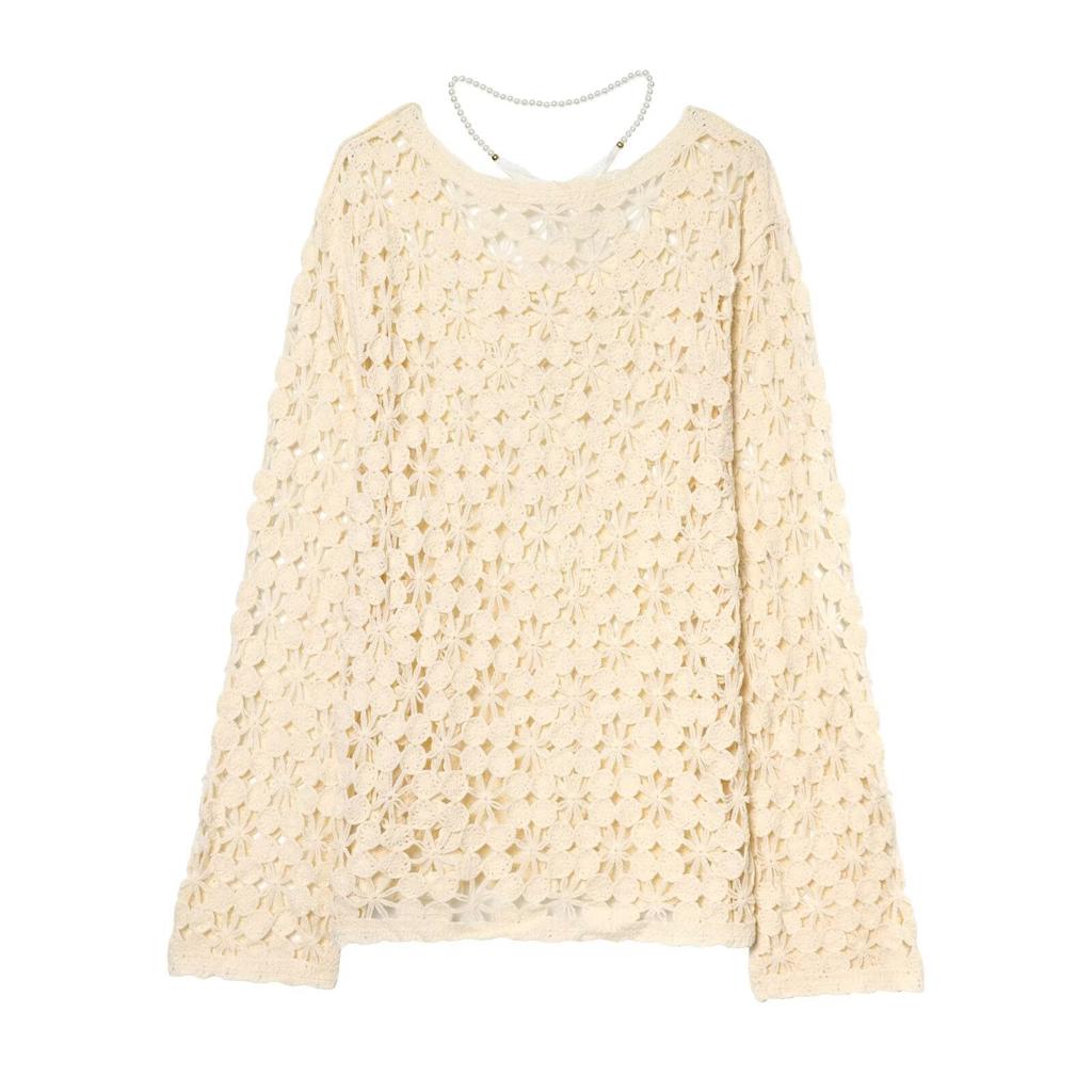 European and American style, new women's clothing, foreign style, fashionable, casual versatile crochet hollow knitted sweater