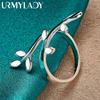 925 Sterling Silver Willow Leaf Adjustable Ring For Women Wedding Party Fashion Charm Jewelry
