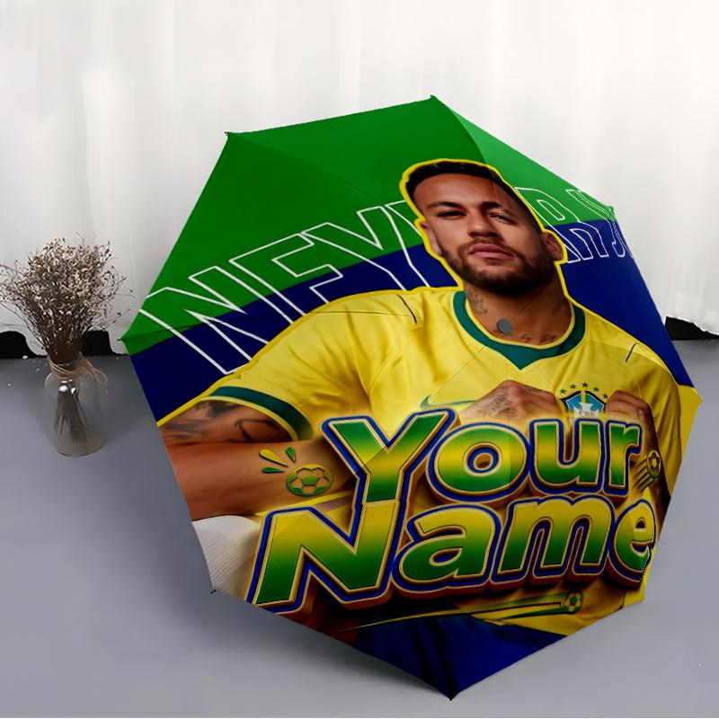 Personalized Name Brazilian football player Print Umbrella, UV Shielding. It Has Eight Sturdy Ribs for Outdoor Use And Perfect As a Holiday Gift