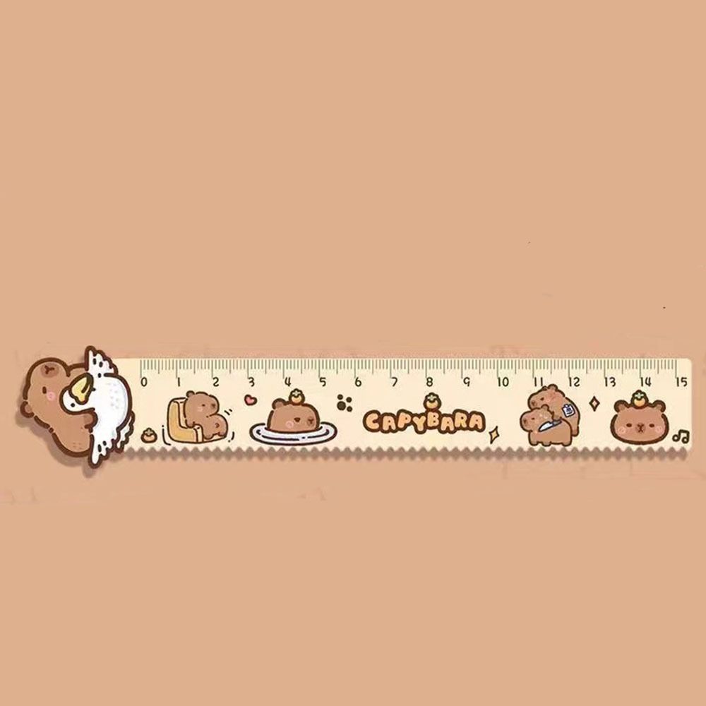 Симпатичная линейка, набор из четырех предметов, мультяшный узор с капибарой, набор линеек, треугольный транспортир, детский набор