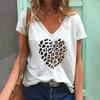New Women's T-shirt Love Leopard Short Sleeve 3d V-neck Fashion Female Clothing Streetwear Casual Tops Harajuku Summer T Shirt