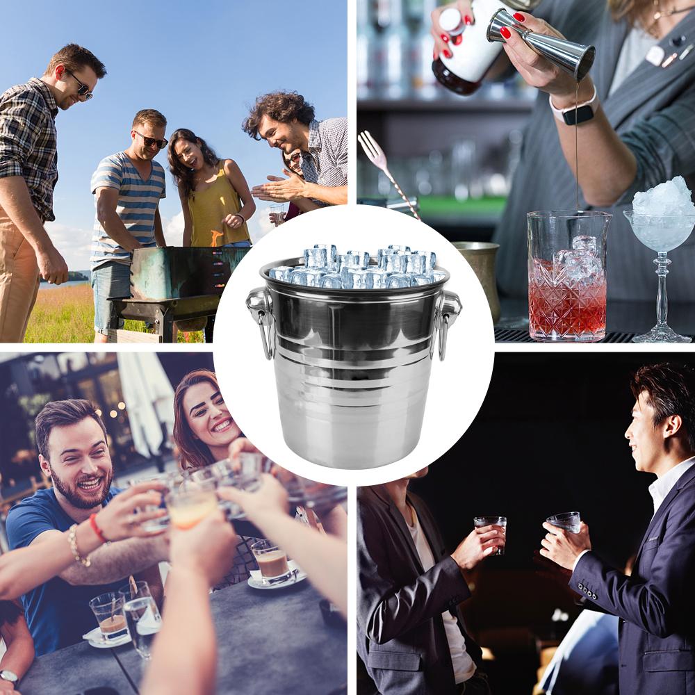 Ice Cube Maker Champagne Wine Beer Bucket 5L Stainless Steel Double Ring Wine Beer Cooler Bucket For KTV Bar Kitchen Party Barware