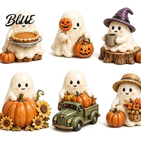Spooky Home Decor Halloween Advent Calendar, 24-Day Acrylic Ghost Figure Countdown Set Tabletop Decoration with Diverse Themes, Cute Desk Decor,