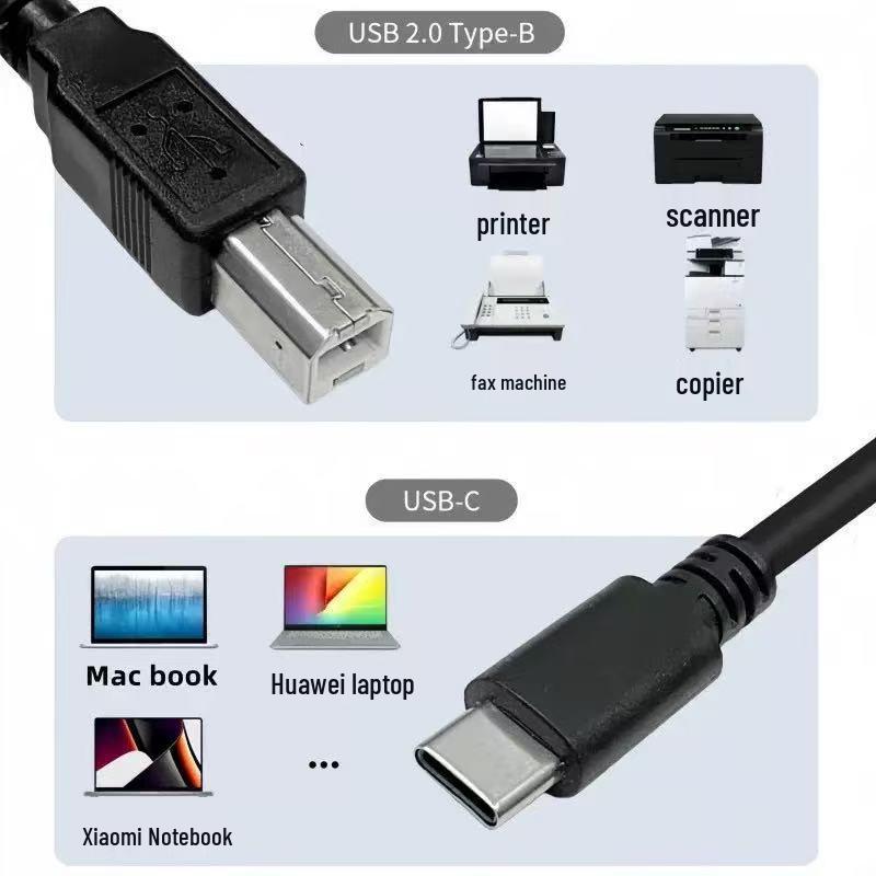 Кабель-адаптер USB 2.0 Type-C на квадратный порт для принтера, для высокоскоростных подключений мобильного телефона и компьютера
