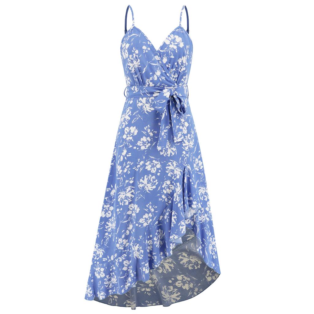Женские сексуальные нерегулярные платья на шее, длинные пляжные платья с цветочным принтом на бретельках