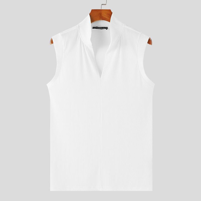 INCEURN Men Stand Collar Turtleneck Sleeveless Knitted Vest Slim Tank Tops