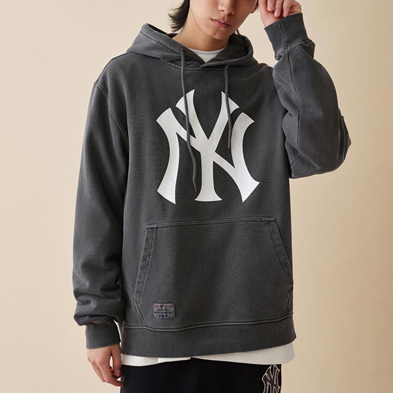 New Era FW24 MLB Нью-Йорк Янкис Худи с вышивкой на шнурке Винтажная стирка Худи унисекс Черный 14397935