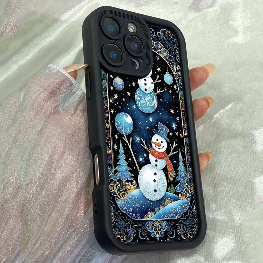 JT513 Звездный Рождественский Снеговик для iPhone 17 16 15 14 Pro Max Samsung S26 S25 Ultra A17 A07 A56 A16 A15 A14 A13 Xiaomi 15T Redmi 15c 14C Мягкий Чехол