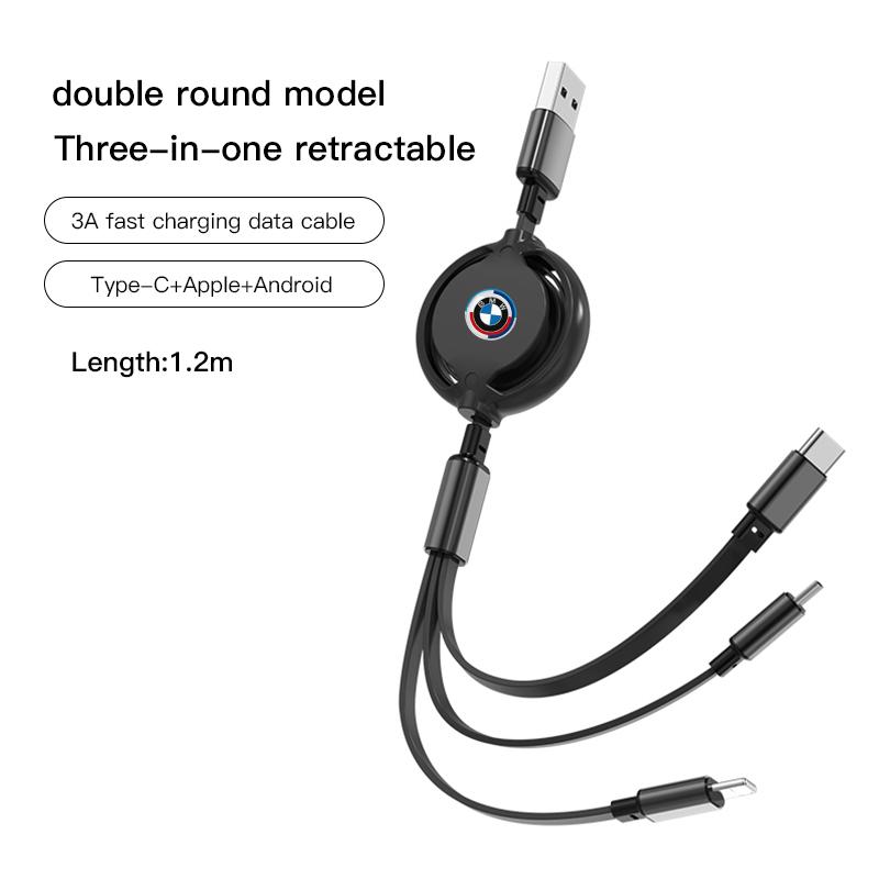 CTCE1 3 - in - 1 Retractable Multi - Charger Cable with Micro USB and Type - C For BMW X1 X2 X3 X5 X4 X6 F20 F10 F07 E70 E46 / Sticke