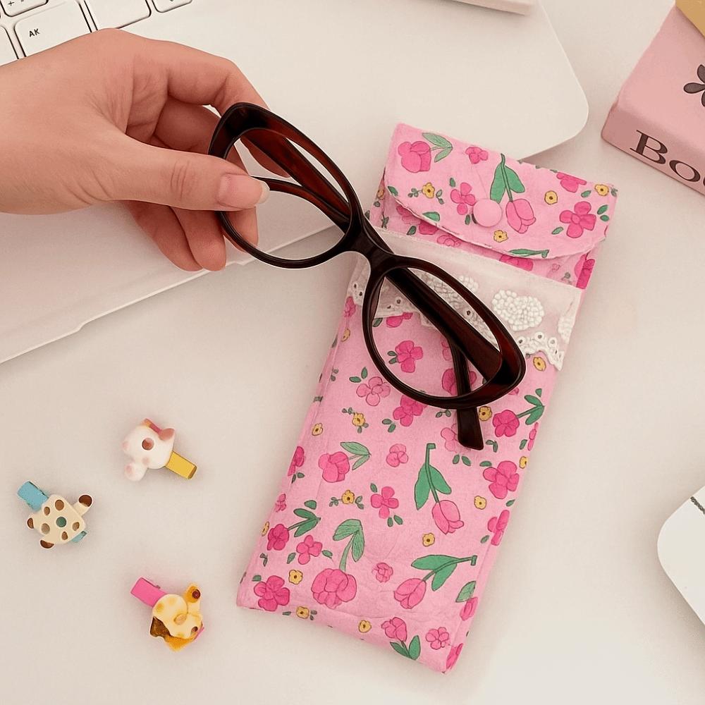 Sweet Cotton Glasses Storage Bag Lace Heart Lovely Eyeglasses Case Lightweight Lipstick Bag  Girls