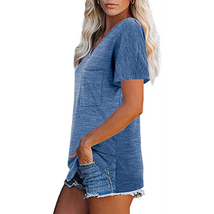 YYFS Женские модные повседневные летние весенние однотонные блузки и рубашки с v-образным вырезом и короткими рукавами с принтом