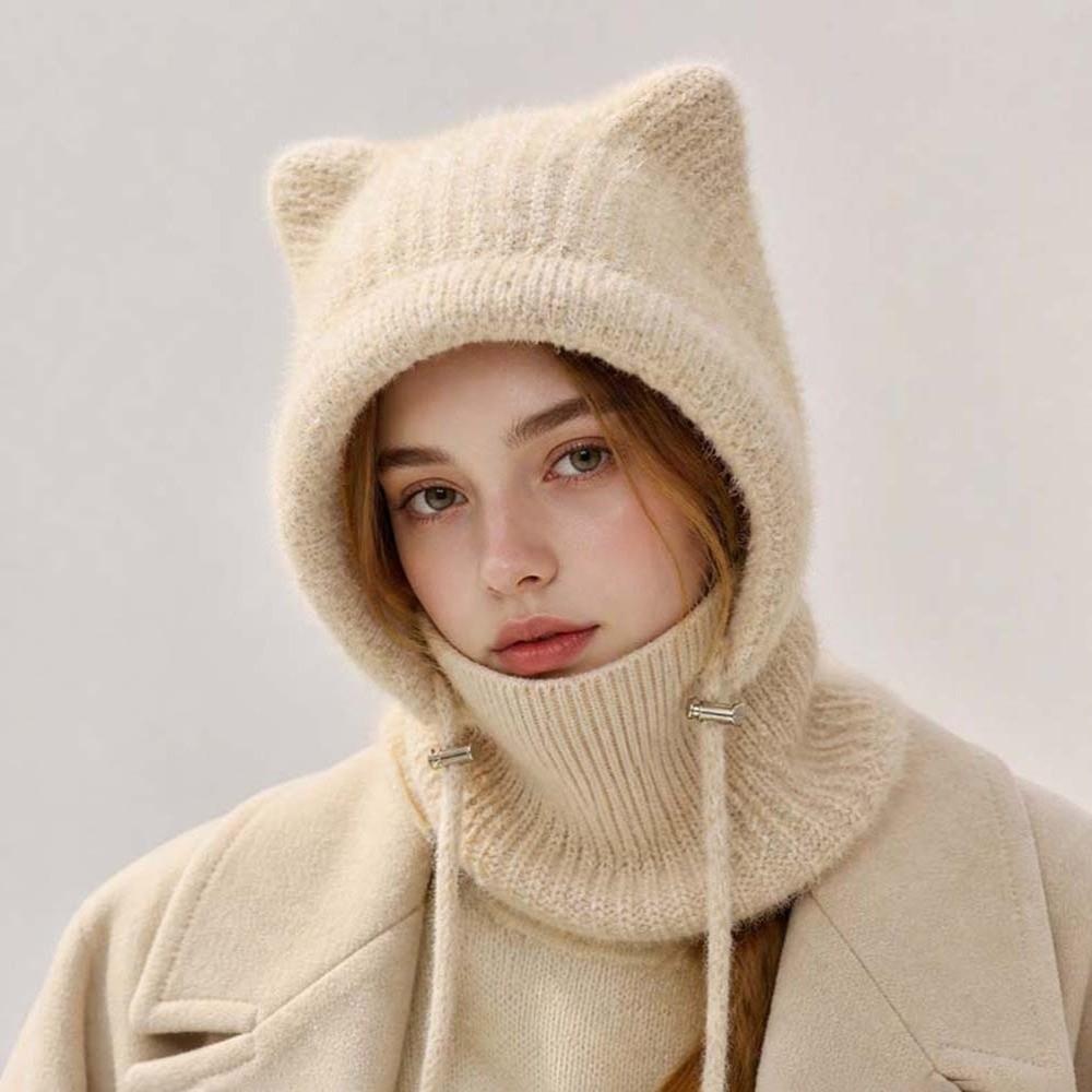 Thickened Hooded Scarf Hat Windproof Mask Neck Warmer Knitted Balaclava  Students