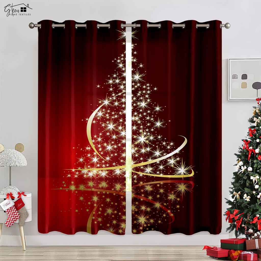 Christmas Decoration Curtain Christmas Tree Christmas Hat Gift Elk Snowflakes New Year Festival 3d Printing Easy To Wash Curtain