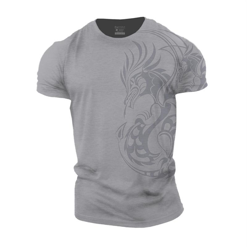 Vintage Men's T-Shirt 3D Print Dragon Pattern T Shirt Casual Short-Sleeved Top Summer Breathable Fitness Apparel Men Clothing