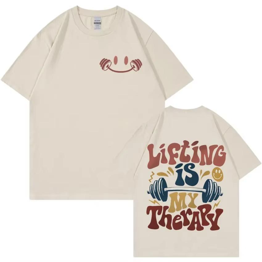 Футболка Funny Muscle Mommy Gym Футболка Lifting Is My Therapy с эстетической графикой Мужская и женская повседневная футболка большого размера из 100% хлопка