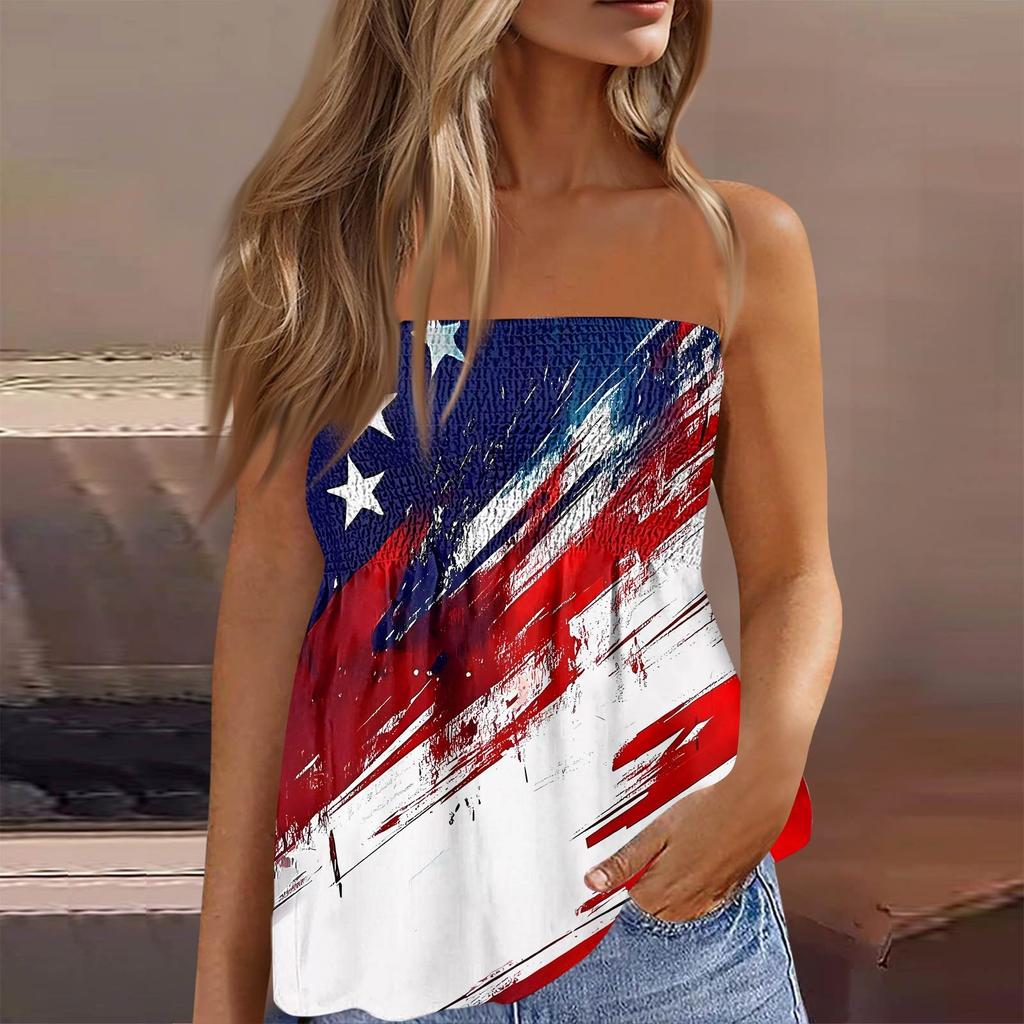 Summer Tube Tops For Women,Cute Sexy Off Shoulder Print Sleeveless T-Shirt