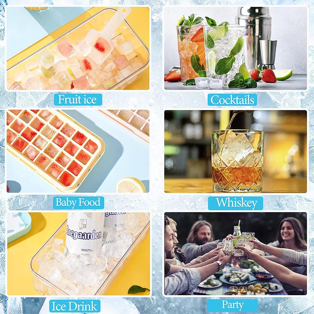 Поддон для кубиков льда с возможностью установки друг на друга 2 поддона для льда Силиконовые формы для кубиков льда с контейнером для хранения в морозильной камере на 64 наггетса