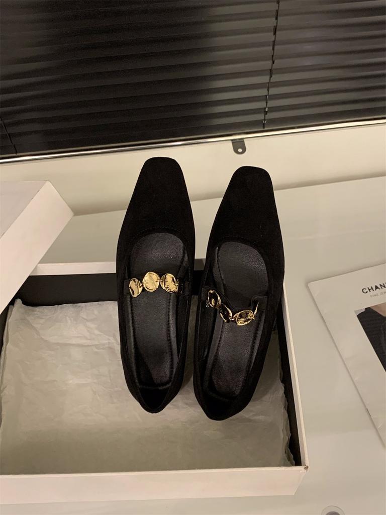 Thick Heel Retro Suede Single Shoes Women's Shoes 2025 New Spring and Autumn French Red Square Head Mary Jane Evening Shoes