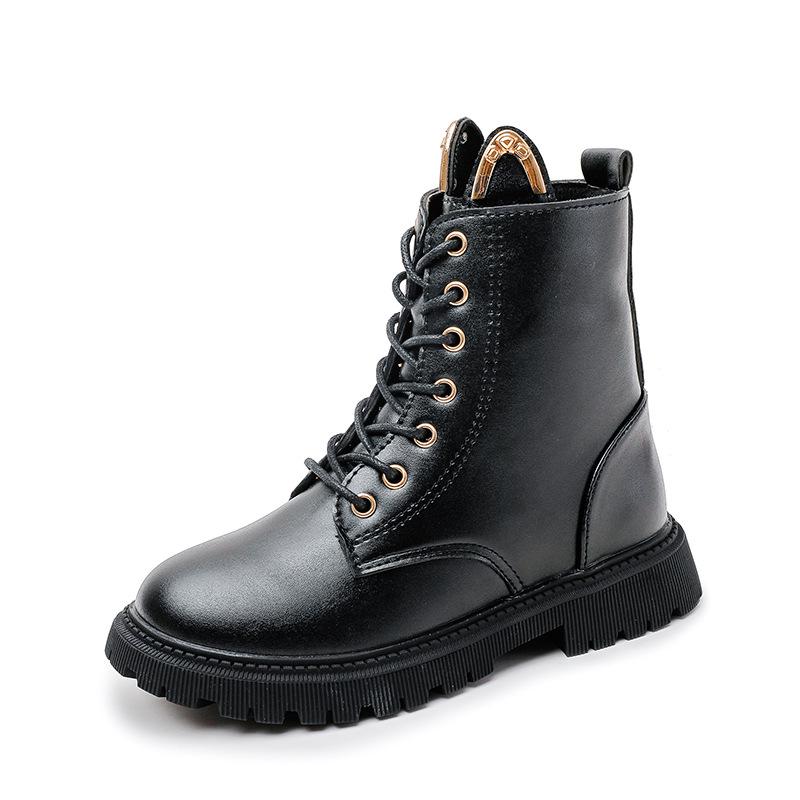 Зимние 2025 года Девочки Ботильоны: Корейские и британские ботинки мартин на высоком берце с бархатной подкладкой