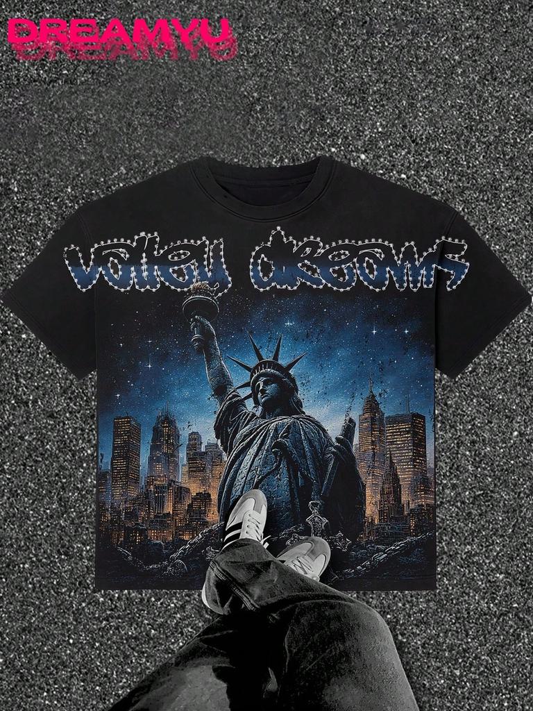 2026 Summer T-shirt with Letter Print Breathable Lightweight Casual Roller Skating Hip-Hop Style T-shirt