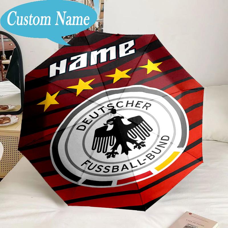 Custom Name Umbrella German Football Badge Emblem Umbrella 8-Frame for Travel, Camping, Casual Lightweight Portable, Essential for Family Gifts