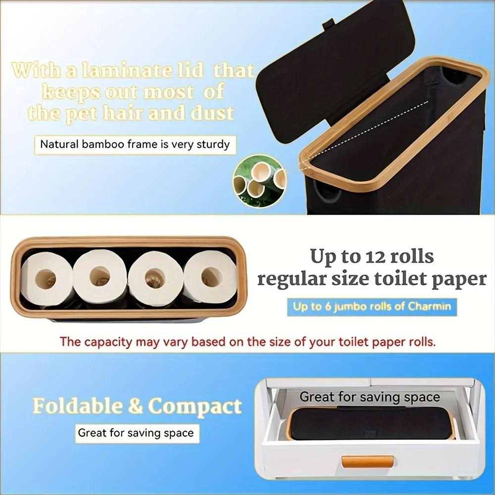 Bathroom Storage Basket Paper Organizer with Handle Slim Roll Paper Storage Box, Rectangle Shape for Home Organization