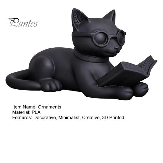 Настольные украшения для офиса 3D-печатная фигурка читающего кота, декоративная статуэтка с очками, скульптура, креативное животное-украшение для дома, книжной полки