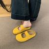 Fashion Shoes House Slippers Platform Slipers Women Flock Cover Toe Slides 2025 Scandals Hook & Loop Retro Round Shoes Woman 2025 House