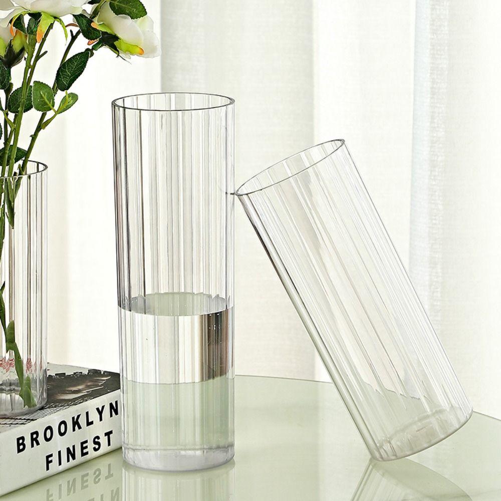 Прозрачная ваза для цветов в полоску, небьющийся гидропонный цветочный горшок для дома