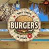 Винтажная круглая металлическая вывеска Burger Town, Ретро алюминиевый плакат для декора кухонной стены 20 см