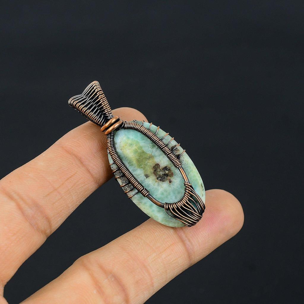 Древо Жизни Ларимар Драгоценный Камень Медная Проволока Обертка Кулон Ручной Работы Ювелирный Подарок Для Любви