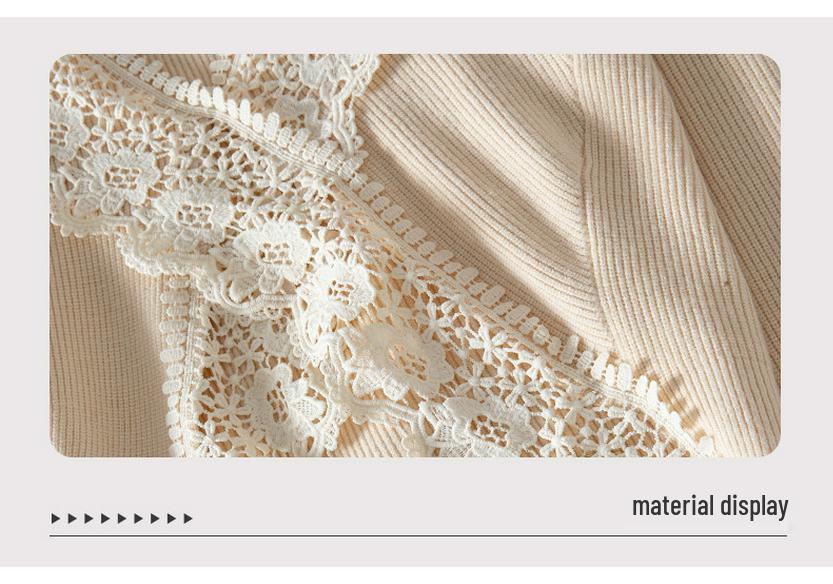2025 Autumn/Winter Women's Backless Knitwear with Lace Patchwork