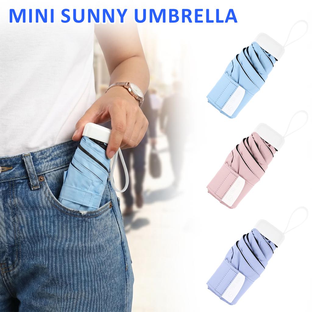 7 Fold Mini Pocket Umbrella Portable Sun Rain Dual Use Umbrella with Anti Slip Handle & Storage Bag UV Protection Black Coating