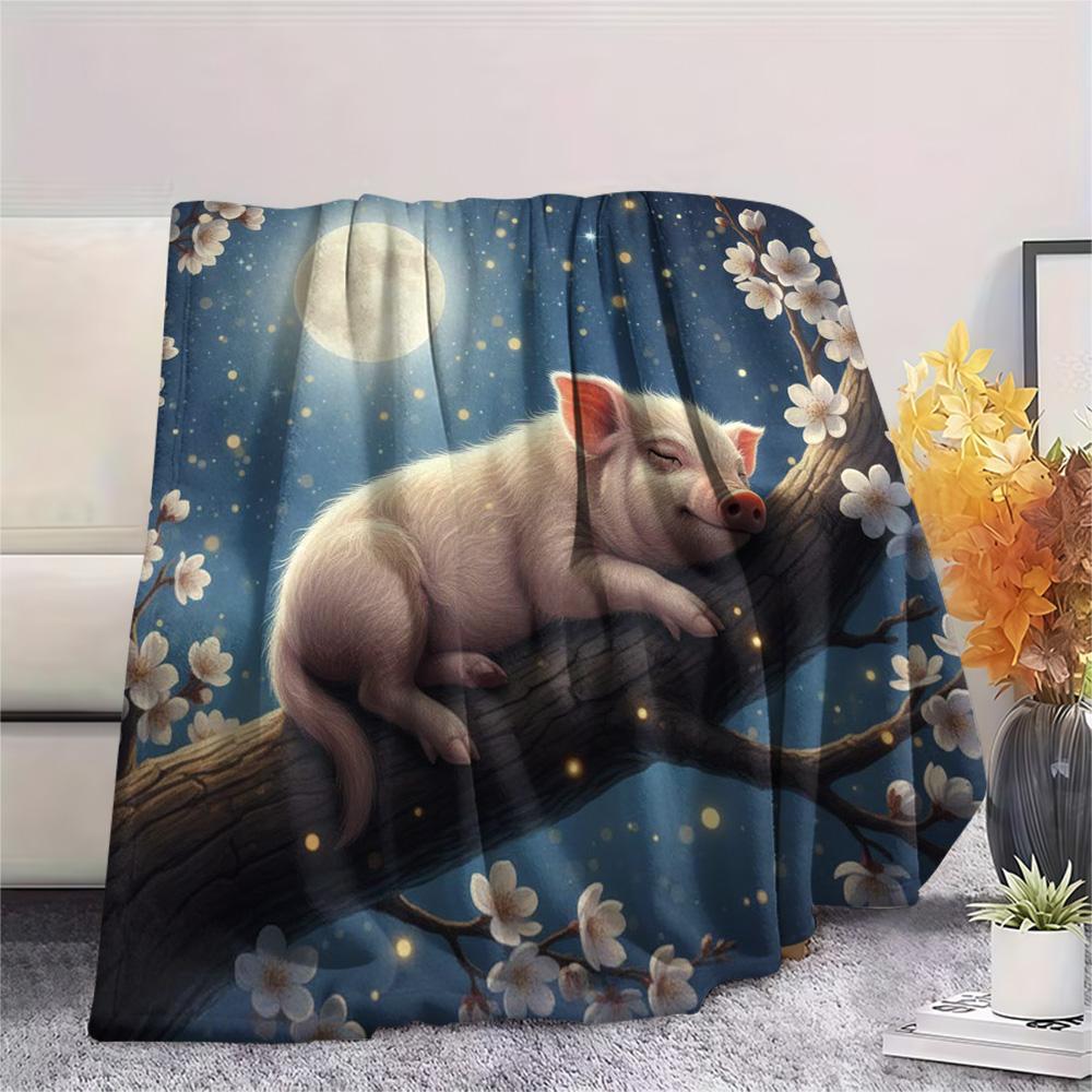 1PC Sleeping animals Print Flannel Blanket, High quality Comfortable for All Seasons, Home Decor, Warmth and Comfort