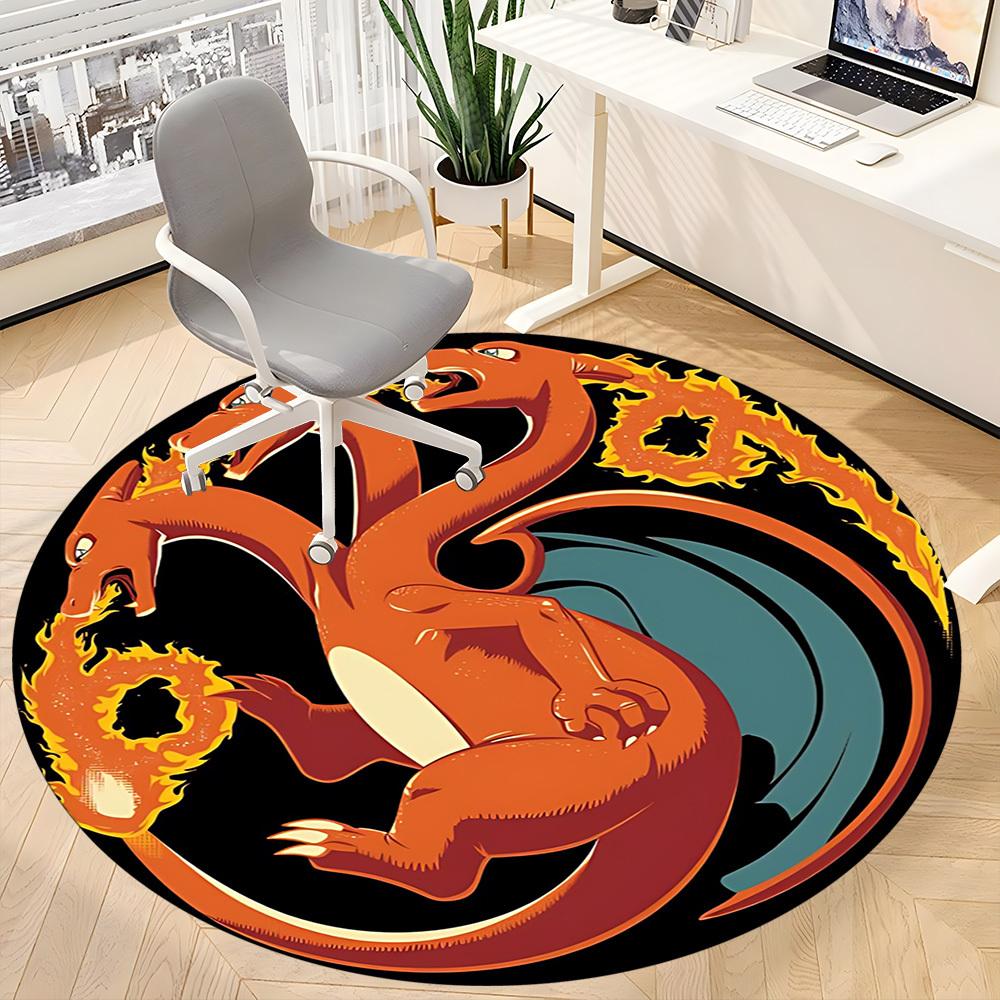 1PC Dragon Fire, Pokémon Office Round Rug, Non-slip, Soft and Durable Office Rug for Interior Decoration, Perfect for Office yy250915099