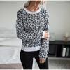 Women's Round Neck Sweater Short Leopard Print Knitted Pullover Fashionable Casual Top Pull Jumper Bottoming Shirt Autumn and Winter