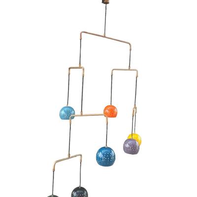 Современная мобильная люстра середины века из латуни, подвесная люстра на 7 ламп, цветной прямоугольный светильник в форме шара для высоких потолков