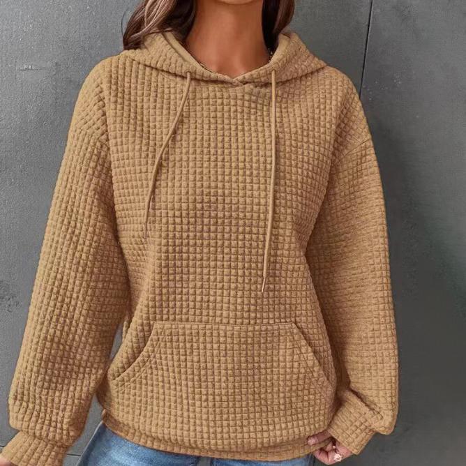 Осенне-зимний однотонный вафельный свитер с длинными рукавами и круглым вырезом, однотонный топ